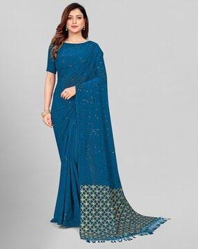 sequinned saree with tassels