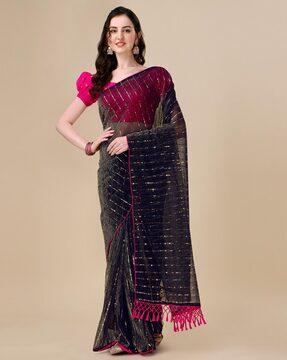 sequinned saree with tassels