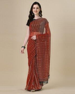 sequinned saree with tassels