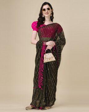 sequinned saree with tassels