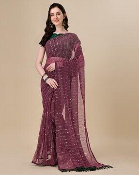 sequinned saree with tassels