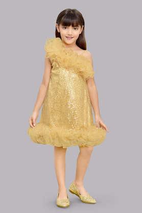 sequinned sequin asymmetric girls party wear dress - gold