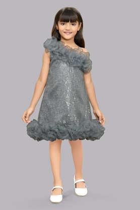 sequinned sequin asymmetric girls party wear dress - grey