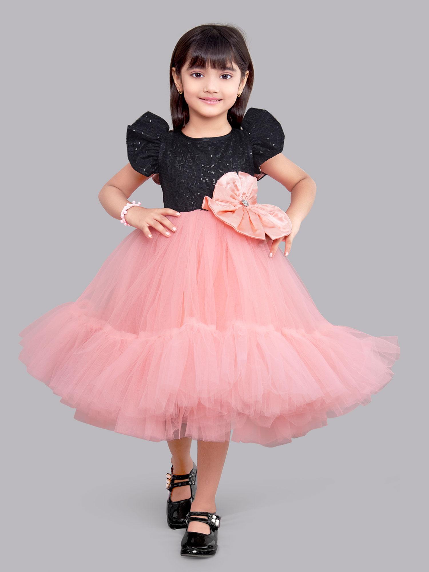 sequins black and peach tulle dress