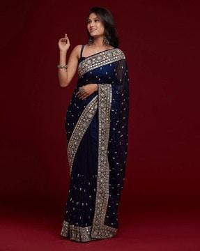 sequins embellished saree with lace border