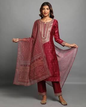 sequins embellished straight kurta suit set