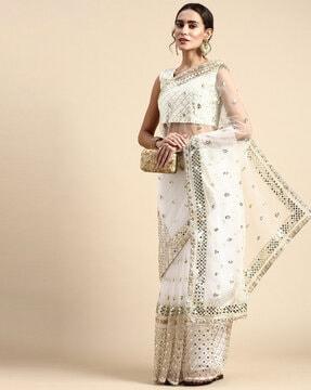 sequins embroidered net saree