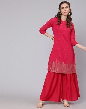 sequins embroidery straight kurta & sharara set