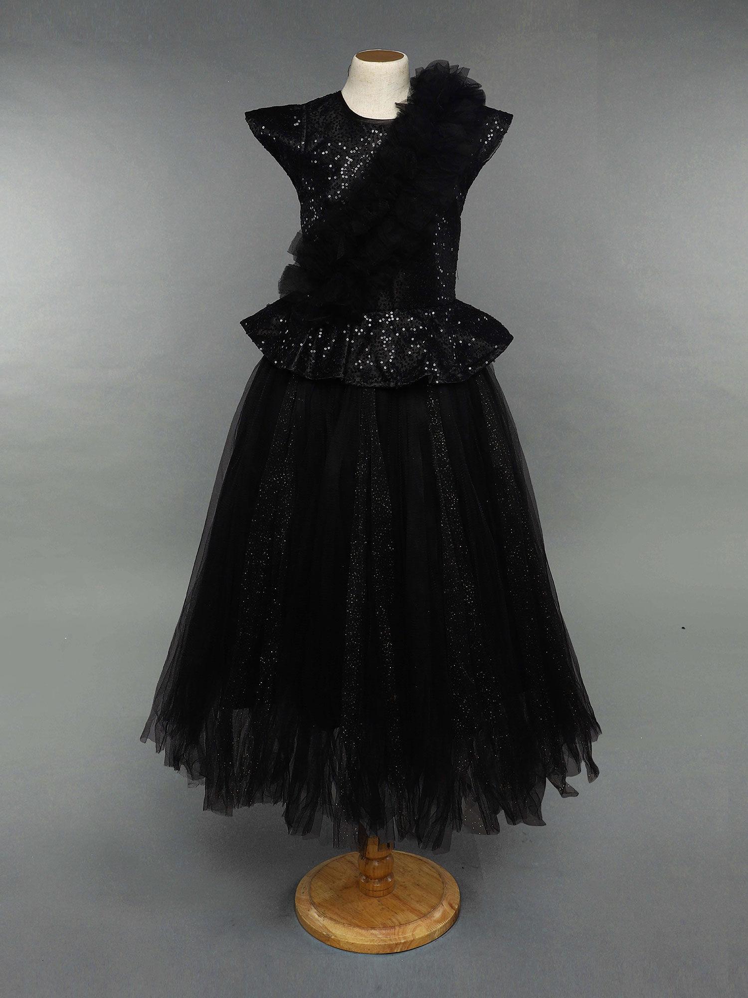 sequins tutu ruffle gown -black