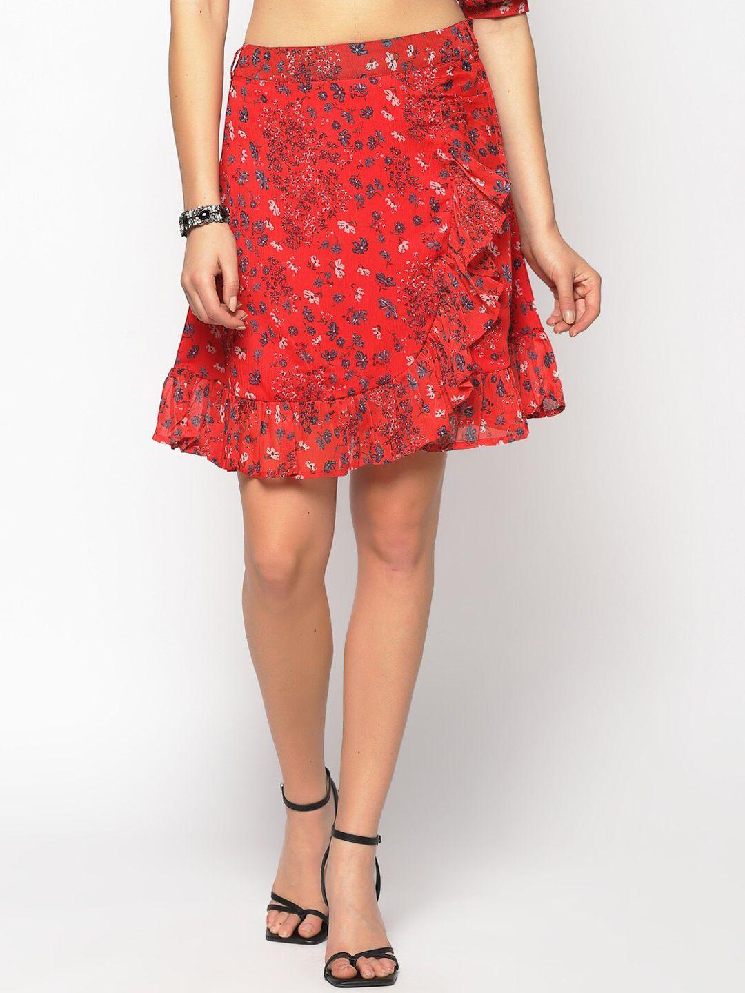 sera floral printed above knee ruffle skirt