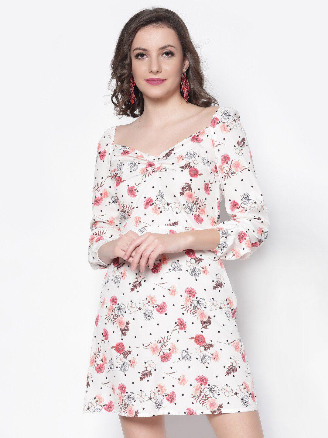 sera floral printed sweetheart neck crepe a-line dress