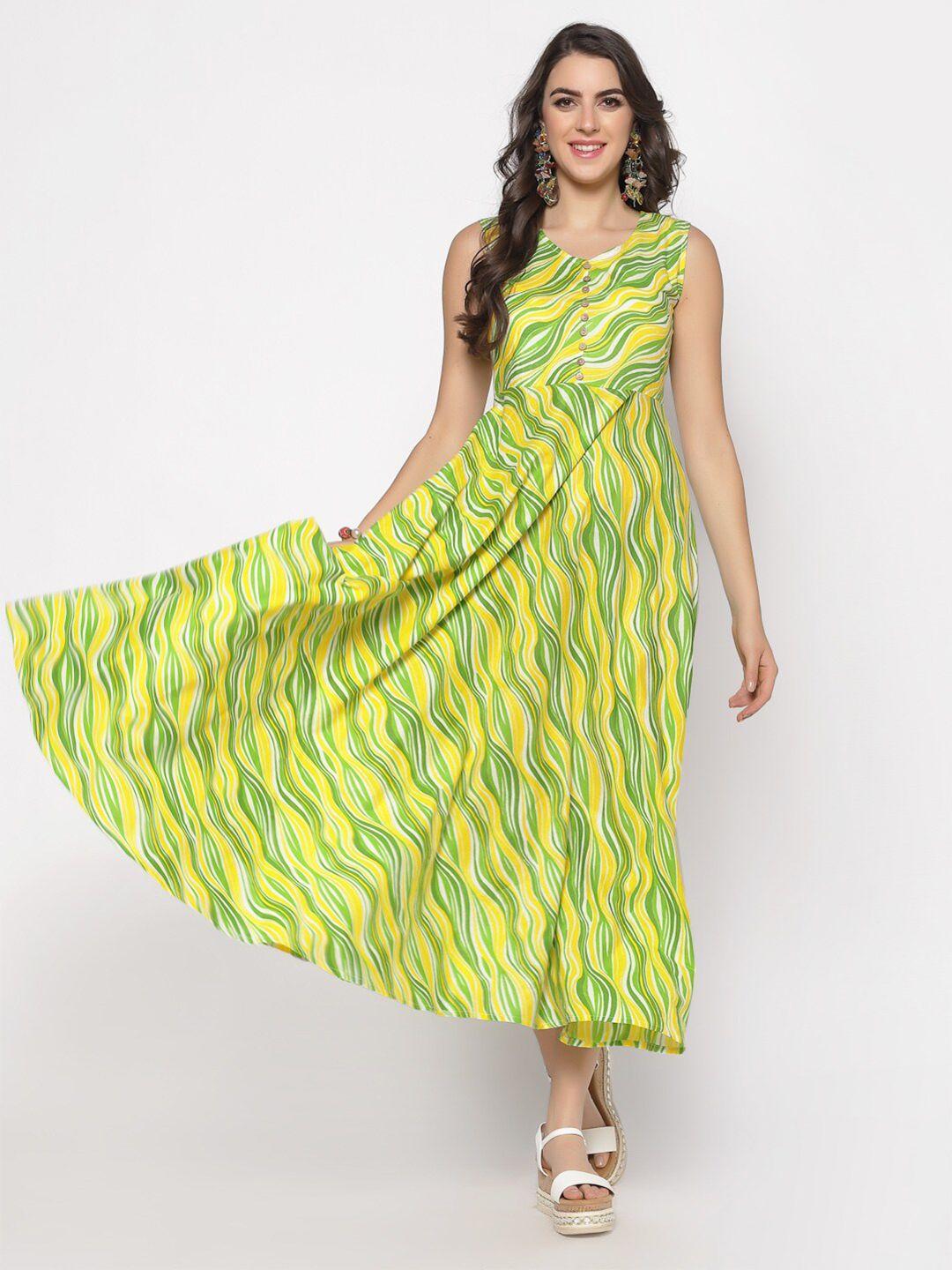 sera green & yellow printed maxi dress