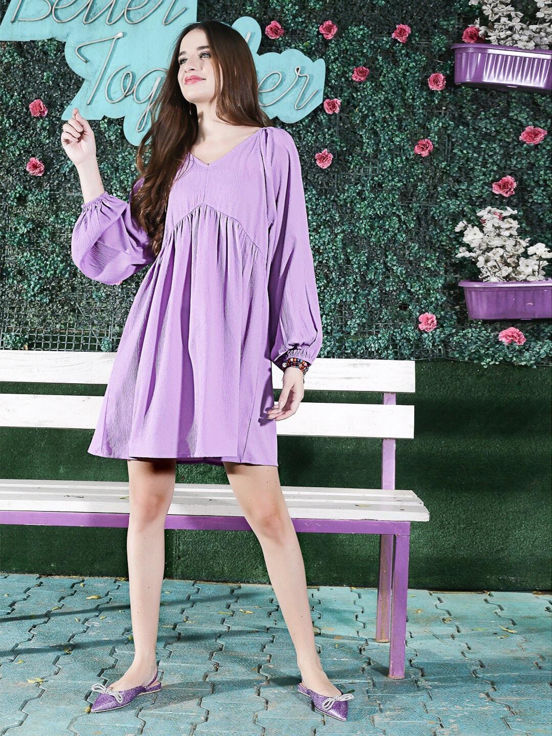 sera purple flared sleeve a-line dress