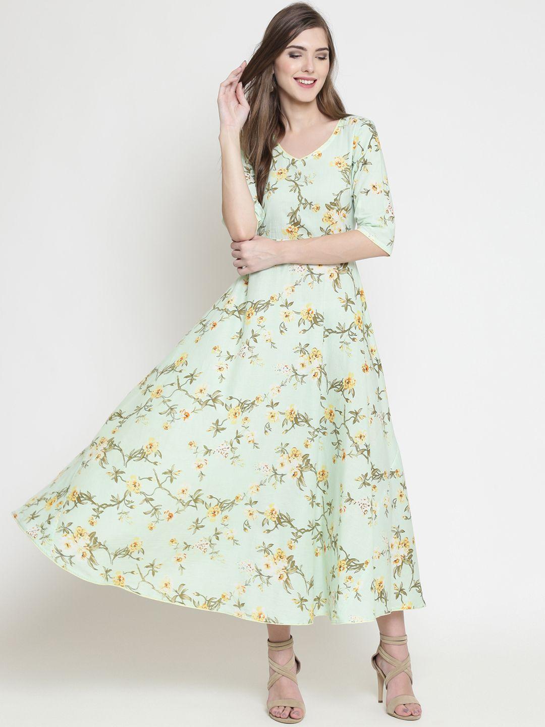 sera women  sea green & yellow floral print maxi dress