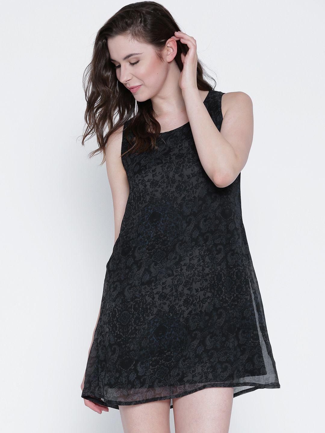 sera women black printed a-line dress
