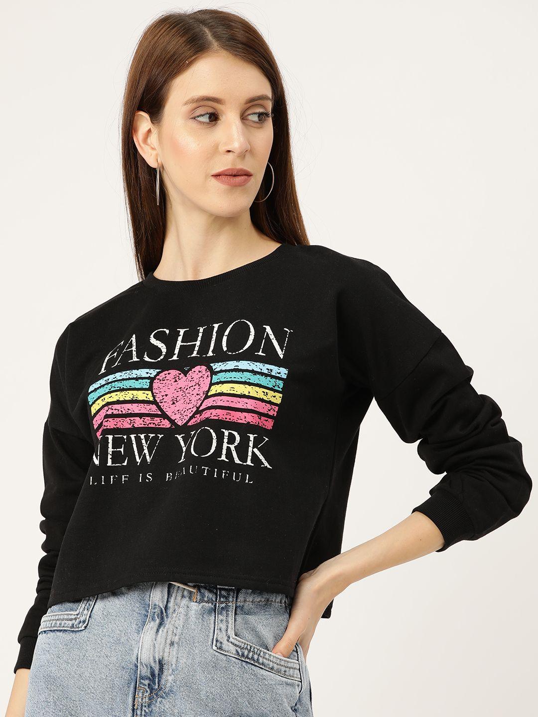 sera women black printed sweatshirt