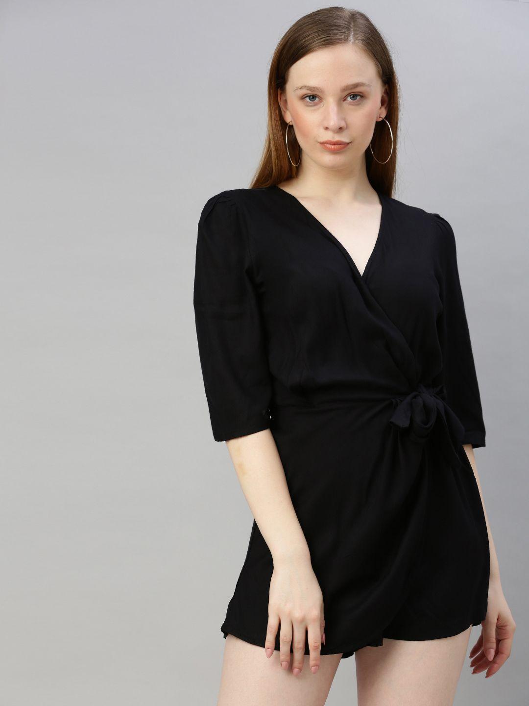 sera women black solid playsuit with side knot
