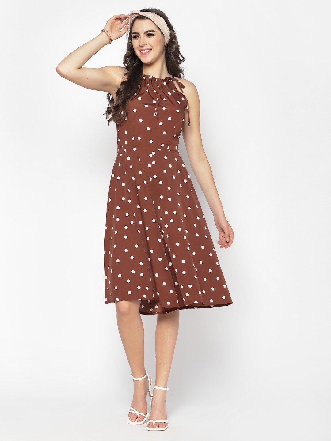 sera women brown & white polka dot printed culotte jumpsuit