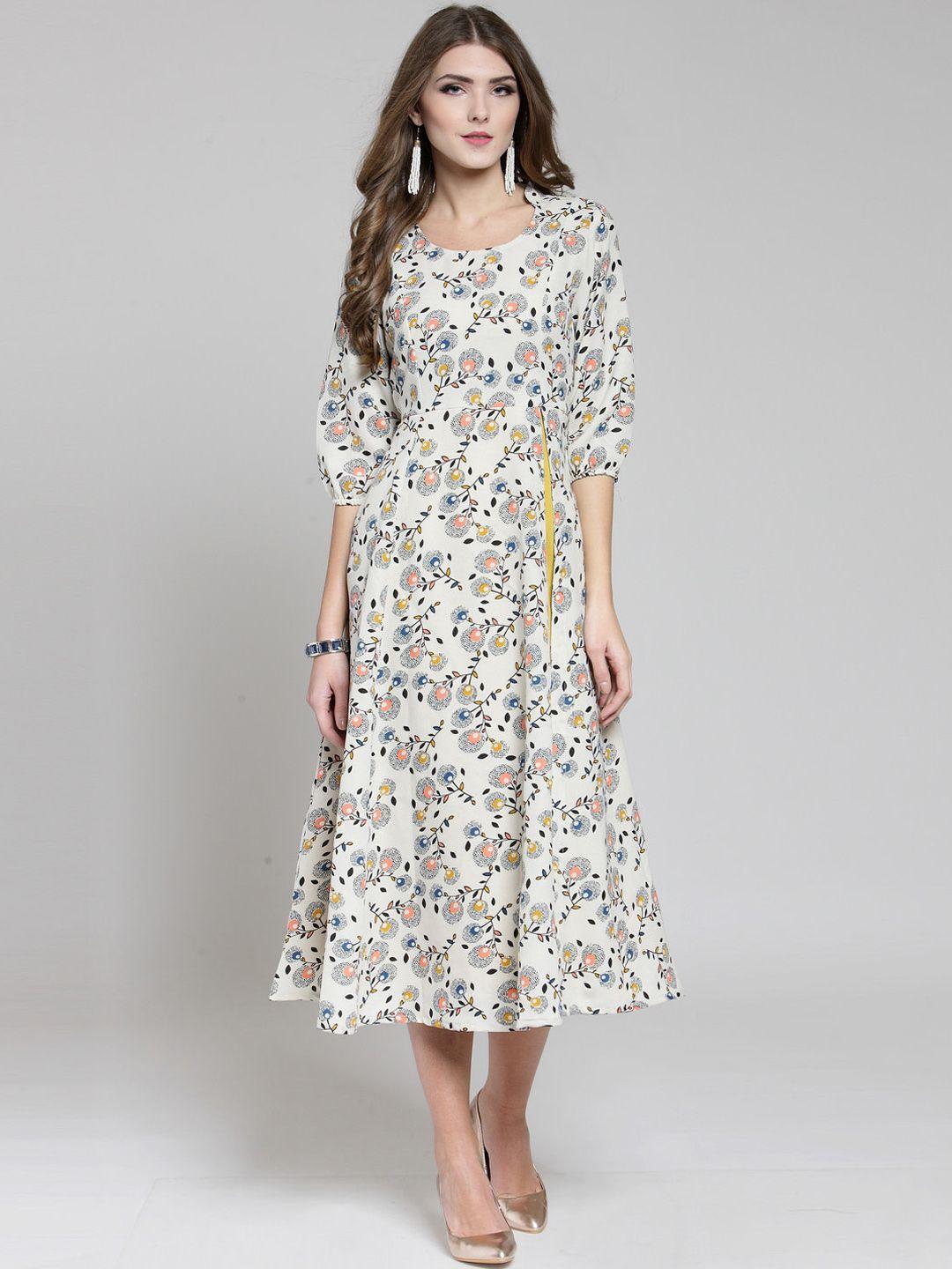 sera women cream-coloured printed a-line dress