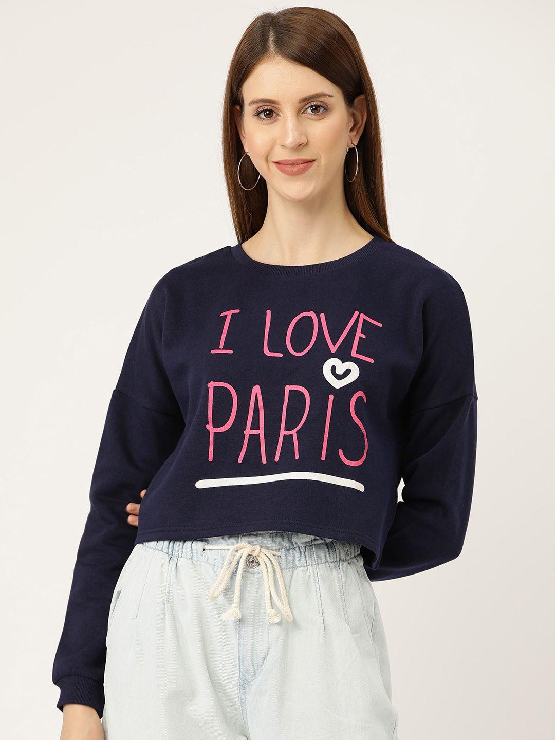 sera women navy blue & pink printed sweatshirt