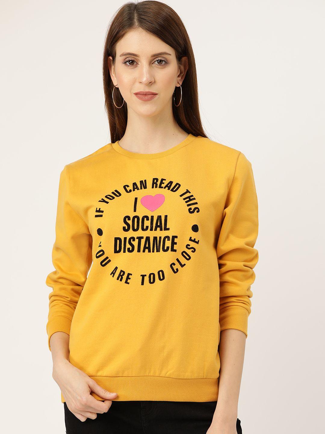 sera women yellow & black social distancing print sweatshirt