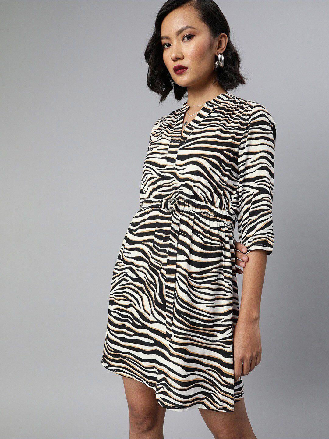 sera animal printed mandarin collar a-line dress