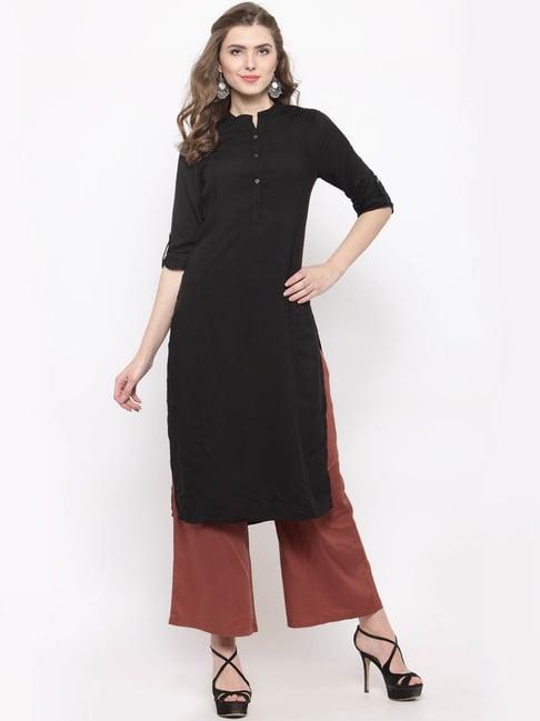 sera black & brown regular fit kurta with palazzos