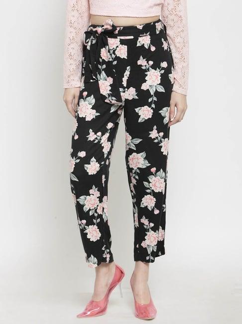 sera black & pink floral print trousers