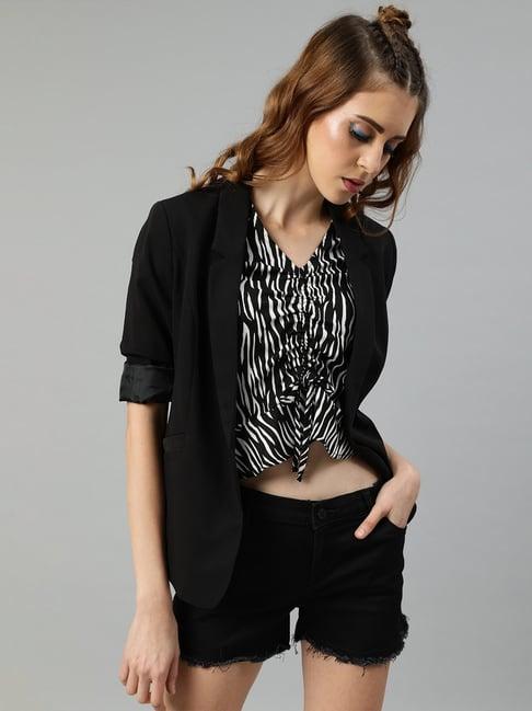 sera black & white animal print tie up crop top