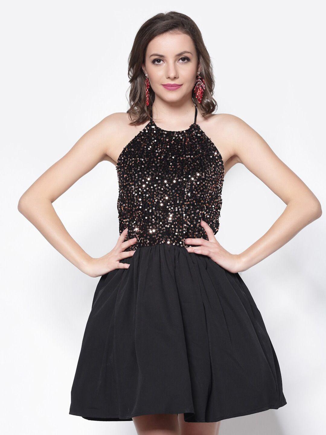 sera black embellished halter neck dress