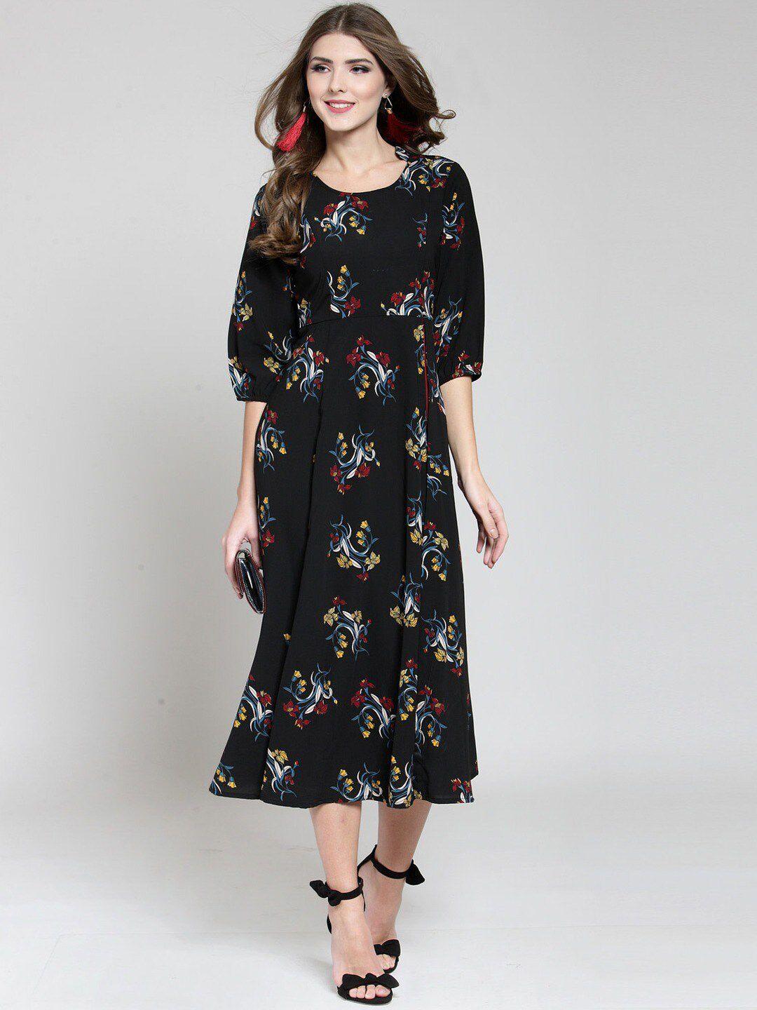 sera black floral print crepe midi dress