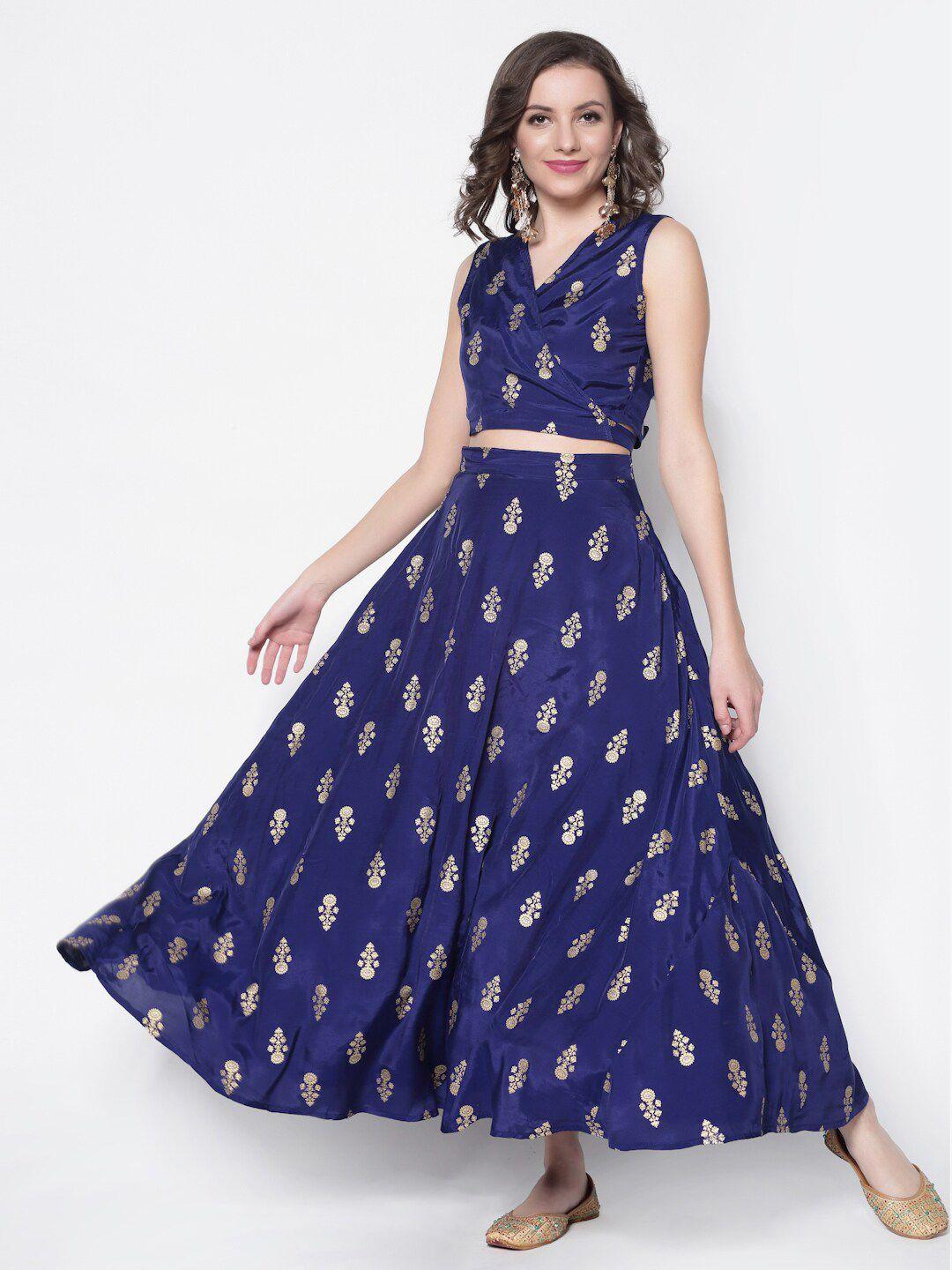 sera blue & gold-toned printed ready to wear lehenga