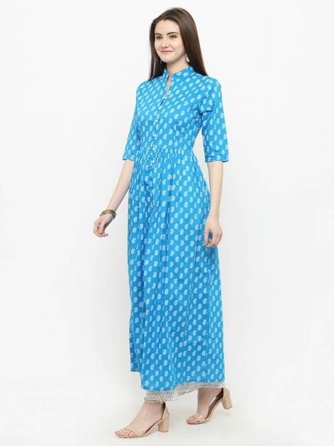 sera blue & white printed kurta with palazzos