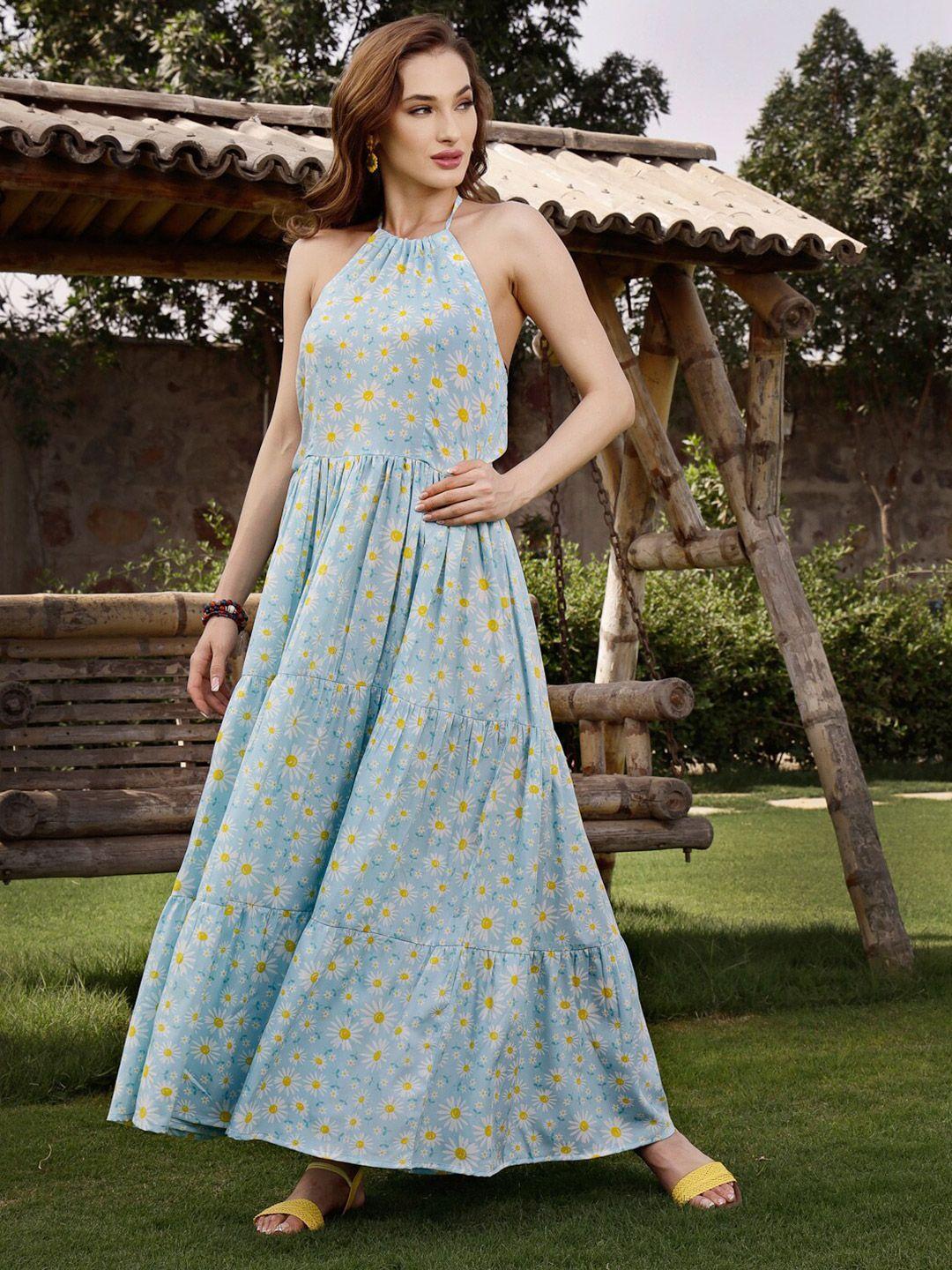 sera blue & yellow floral maxi dress