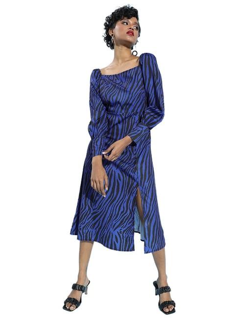 sera blue animal printed a-line dress