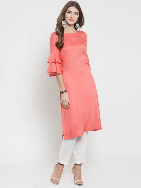 sera coral & white regular fit kurta with pants