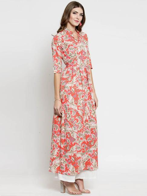 sera coral floral print kurta