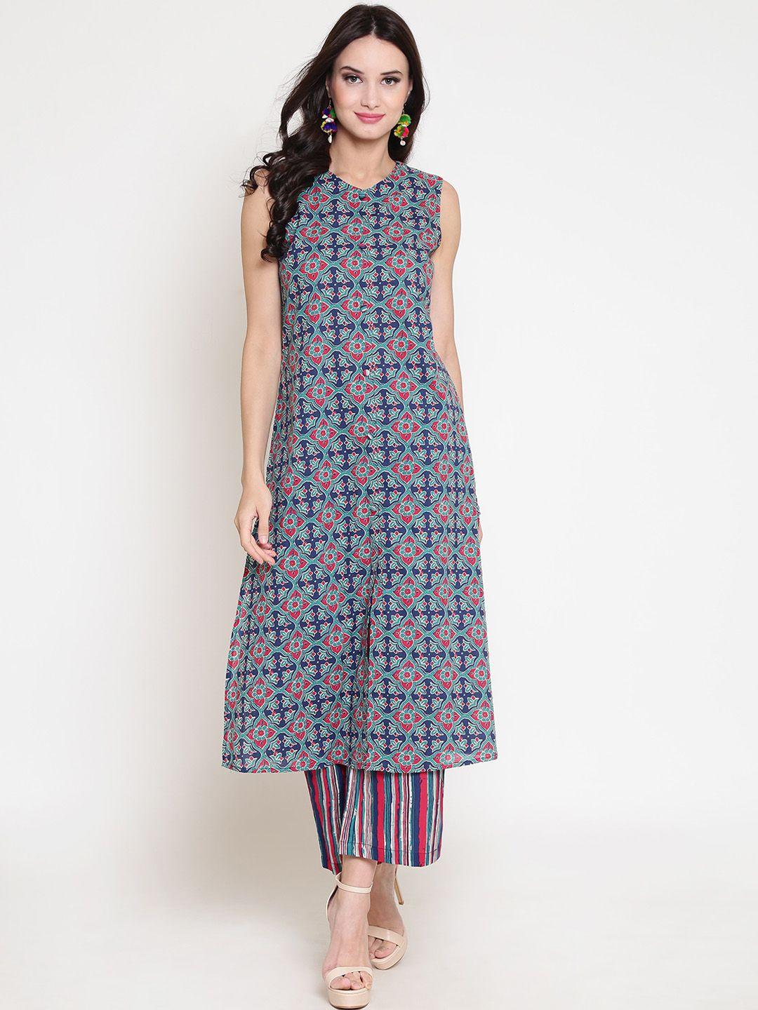 sera ethnic motifs printed v-neck a-line cotton kurta