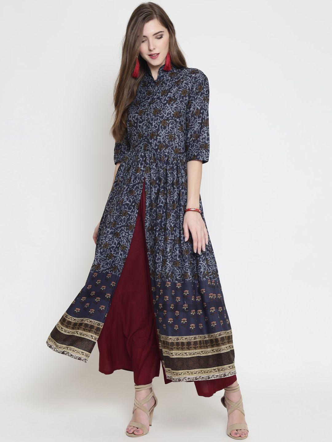 sera floral printed anarkali front slit cotton  kurta