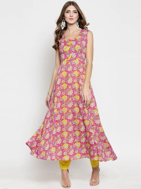 sera fuchsia & yellow floral print kurta