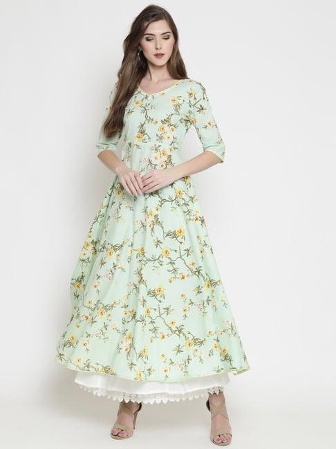 sera green floral print kurta