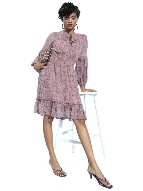 sera mauve floral print a-line dress