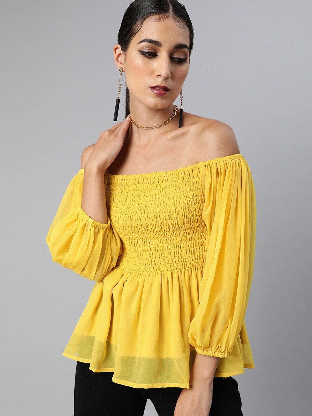 sera off shoulder puff sleeves smocked top