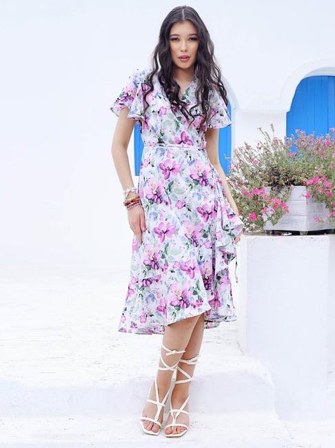 sera off white floral print wrap dress