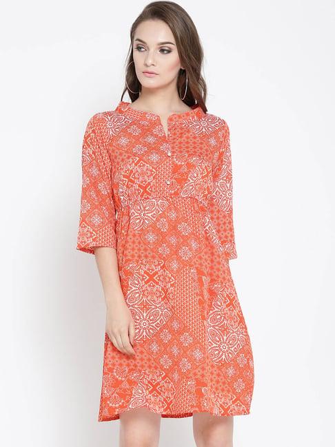 sera orange floral print dress