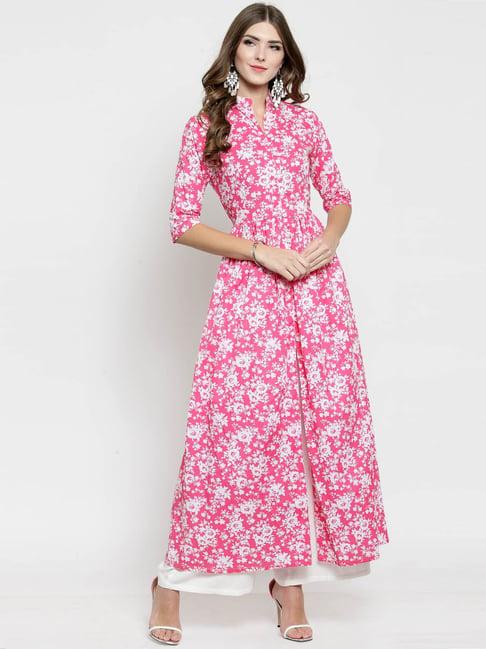 sera pink & white floral print kurta with palazzos