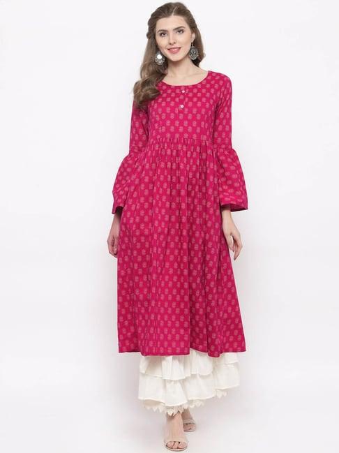 sera pink & white printed kurta with skirt