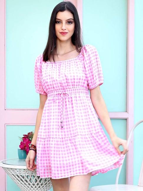 sera pink cotton printed a-line dress