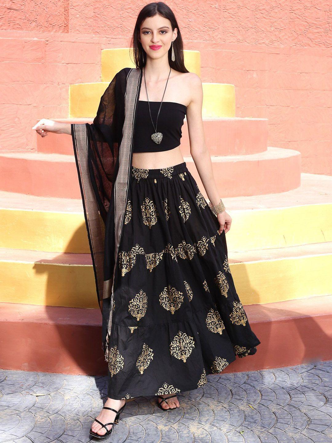 sera printed crop top with skirt & dupatta