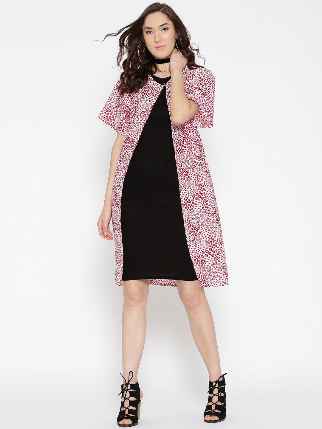 sera red & white printed longline shrug